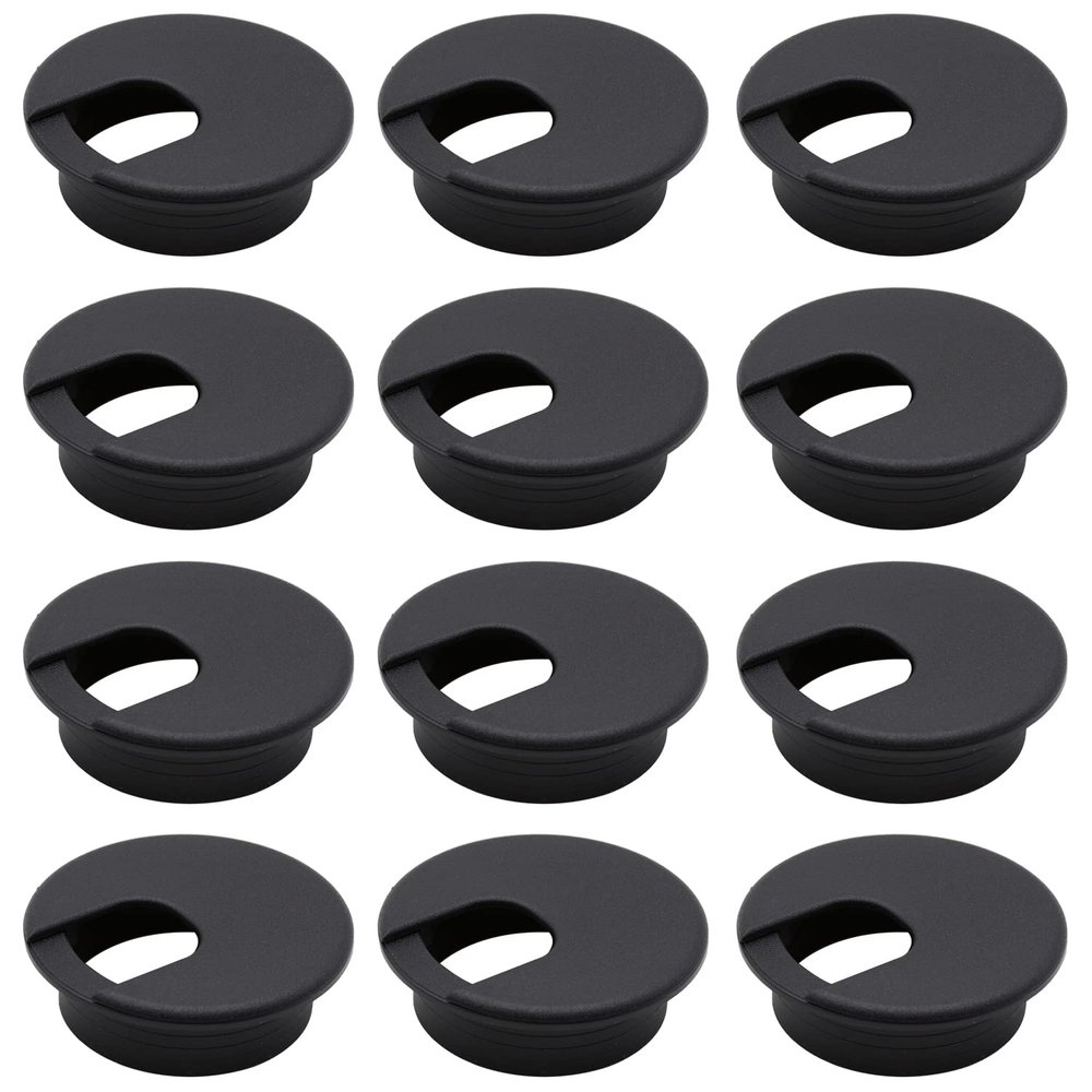 Famgee 12 Pack 2 Inch Black Desk Grommet Kit Wire Cable Hole Cover Organizer Plastic Cover for Office Cord Management (Black)
