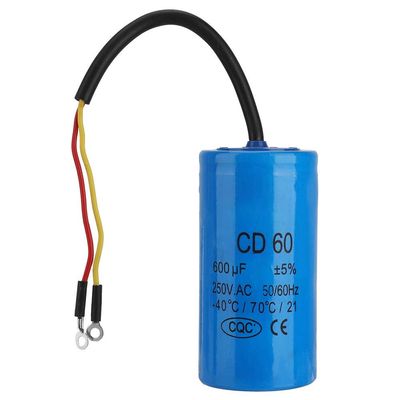 250V AC 600uF Motor Run Capacitor CD60 Type with Wires for Air Compressor HVAC Blower Fan Motor Replacement Duty