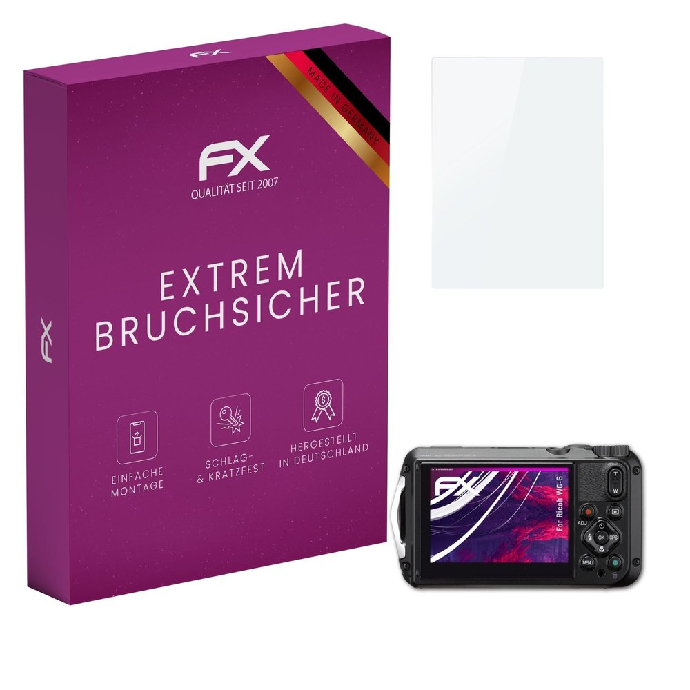 atFoliX Plastic Glass Protective Film compatible with Ricoh WG-6, 9H Hybrid-Glass FX Screen Protector
