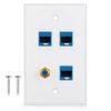 4 Port Wall Plate with Gold-Plated Coaxial TV Cable F Type + 3 Port Cat6 Ethernet Female to Female Jack in White  view 1