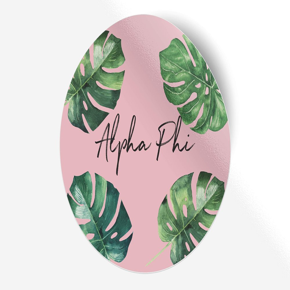 Alpha Phi Sticker Greek Sorority Decal for Car, Laptop, Windows, Officially Licensed Product, Monogram Design 5" x 5" - Pink Palm
