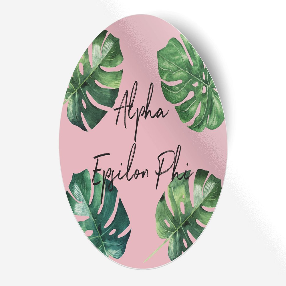 Alpha Epsilon Phi Sticker Greek Sorority Decal for Car, Laptop, Windows, Officially Licensed Product, Monogram Design 5" x 5" - Pink Palm