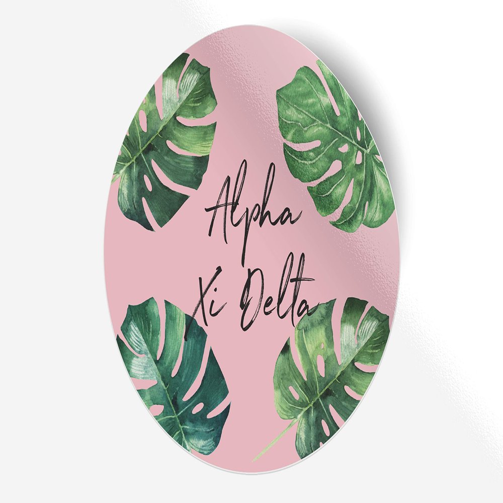 Alpha Xi Delta Sticker Greek Sorority Decal for Car, Laptop, Windows, Officially Licensed Product, Monogram Design 5" x 5" - Pink Palm