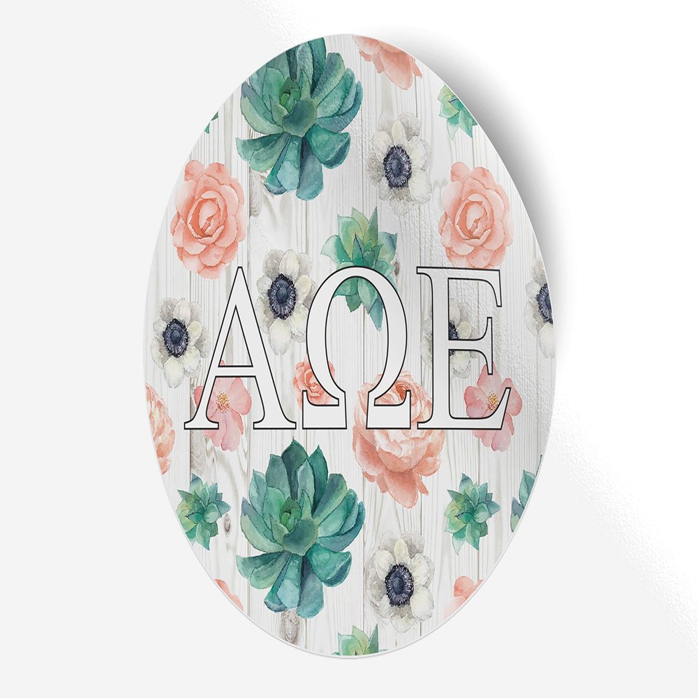 Alpha Omega Epsilon Sticker Greek Sorority Decal for Car, Laptop, Windows, Officially Licensed Product, Monogram Design 5" x 5" - Succulents Floral