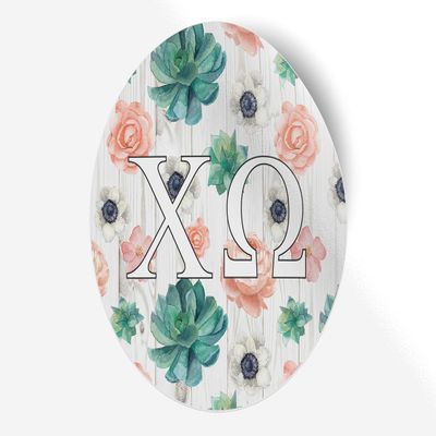 Chi Omega Sticker Greek Sorority Decal for Car, Laptop, Windows, Officially Licensed Product, Monogram Design 5" x 5" - Succulents Floral