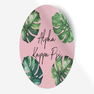 Alpha Kappa Psi Sticker Greek Sorority Decal for Car, Laptop, Windows, Officially Licensed Product, Monogram Design 5" x 5" - Pink Palm