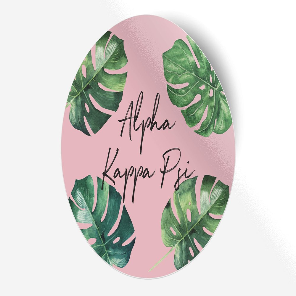 Alpha Kappa Psi Sticker Greek Sorority Decal for Car, Laptop, Windows, Officially Licensed Product, Monogram Design 5" x 5" - Pink Palm