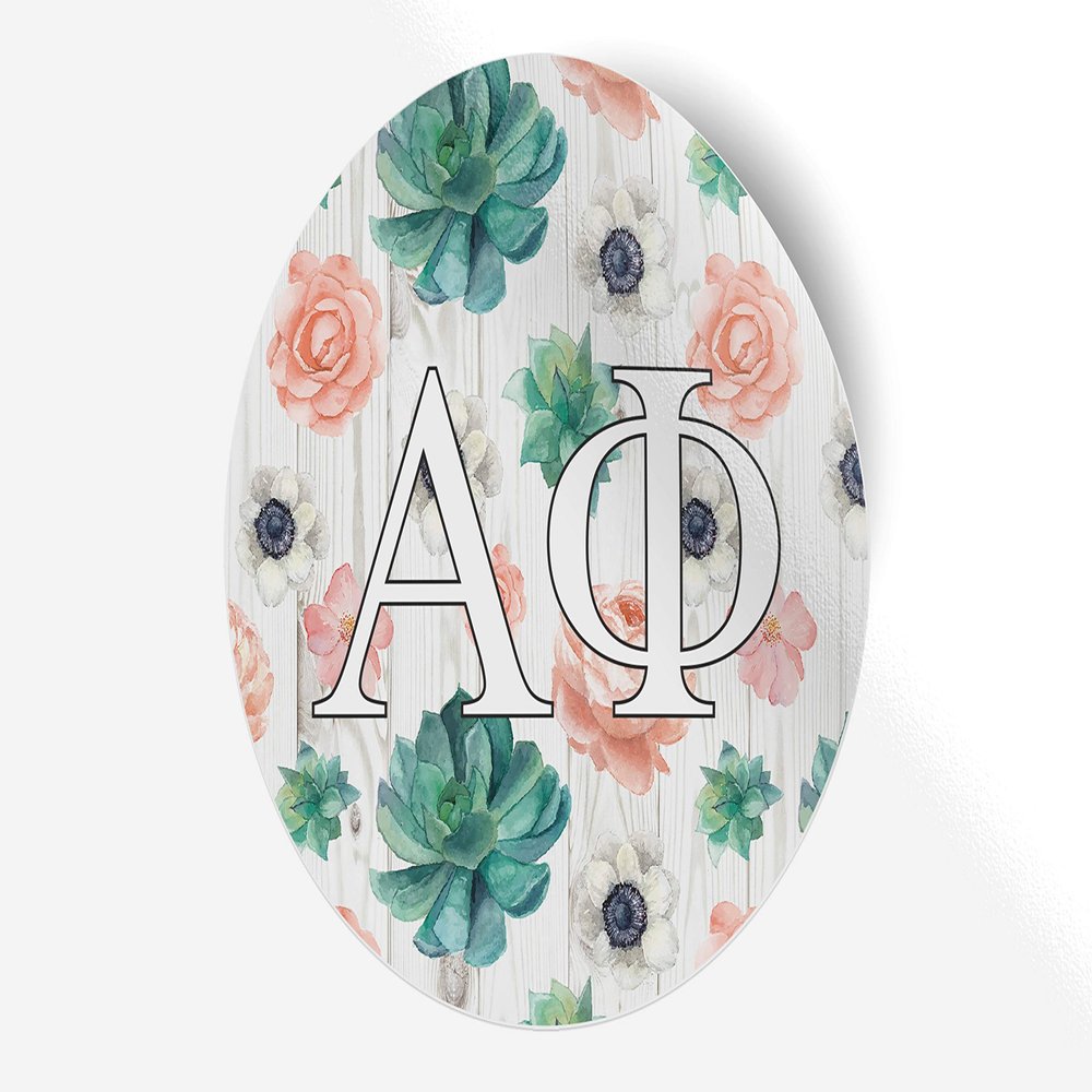 Alpha Phi Sticker Greek Sorority Decal for Car, Laptop, Windows, Officially Licensed Product, Monogram Design 5" x 5" - Succulents Floral