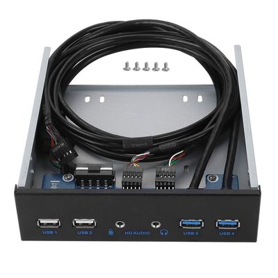 5.25 Inch Front Panel USB Hub, 2 x USB 3.0 and 2 x USB 2.0 Ports, HD Audio Port, 19 Pin Extension, Card Reader