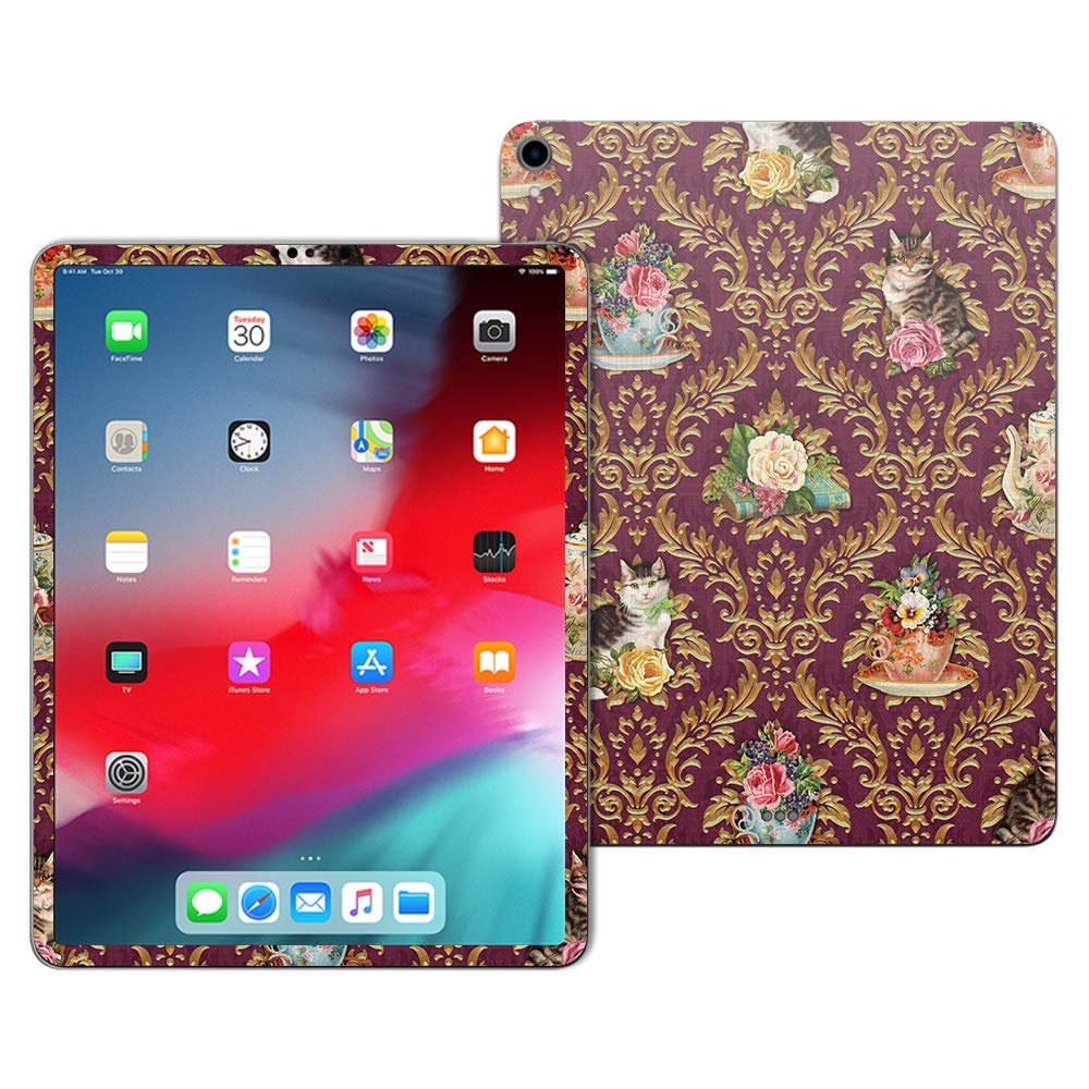 MightySkins Skin Compatible with Apple iPad Pro 11 (2018) - Teatime Cat Damask | Protective, Durable, and Unique Vinyl Decal wrap Cover | Easy to Apply, Remove, and Change Styles | Made in The USA