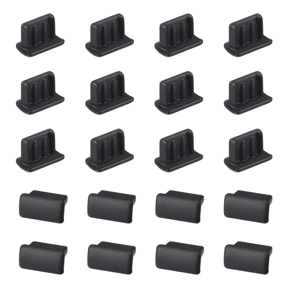 uxcell 20pcs Silicone Mini USB Cap Port Cover Anti Dust Protector 7mmx2mm Black