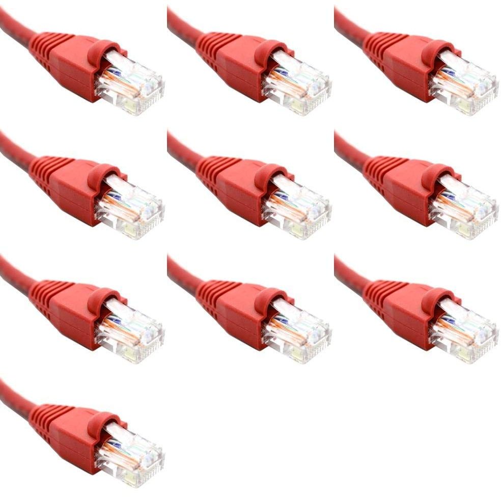 100 Feet Cat6 Slim Ethernet Network Patch Cables Red RJ45 m/m (10 Pack)