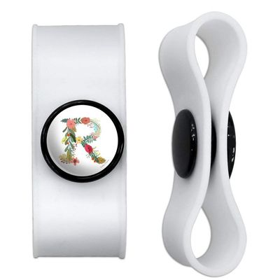GRAPHICS & MORE Letter R Floral Monogram Initial Headphone Earbud Cord Wrap - Charging Cable Manager - Wire Organizer Set of 2 - White