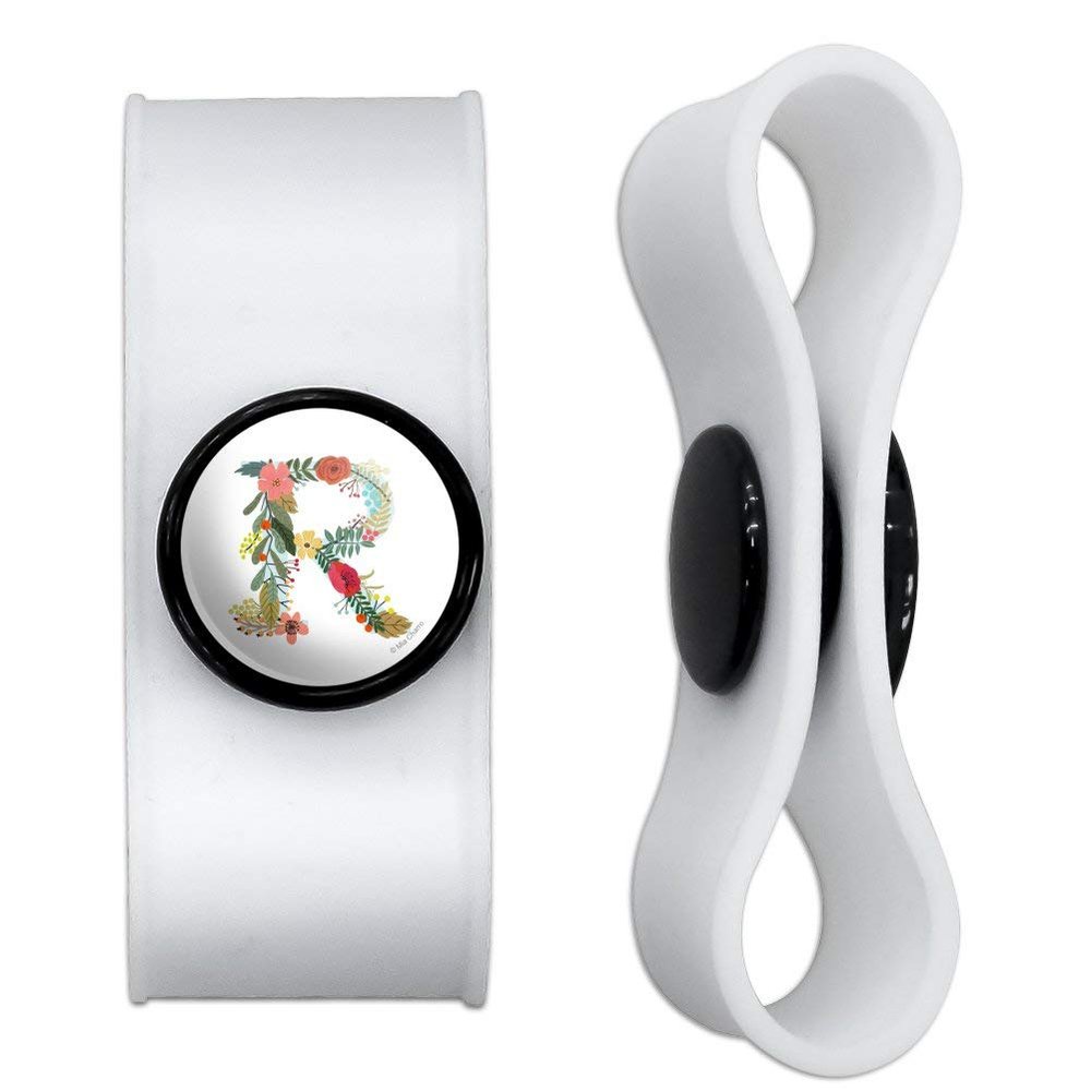 GRAPHICS & MORE Letter R Floral Monogram Initial Headphone Earbud Cord Wrap - Charging Cable Manager - Wire Organizer Set of 2 - White