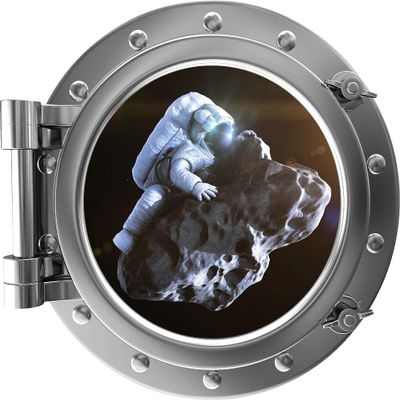 12" Port Scape Astronaut Meteor Ride Porthole Window Wall Decal Removable Wall Sticker Space Ship Window Instant View Boys Bedroom Decor