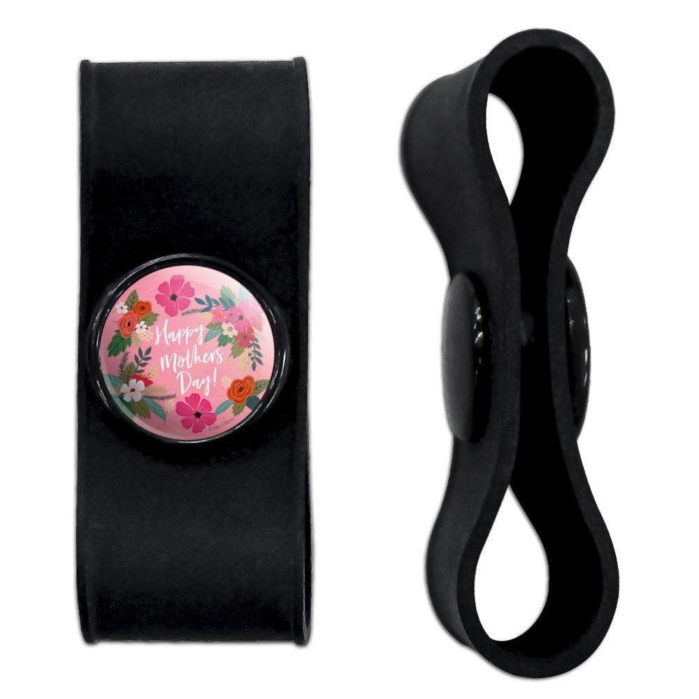 GRAPHICS & MORE Happy Mother's Day Mom with Flowers Headphone Earbud Cord Wrap - Charging Cable Manager - Wire Organizer Set of 2 - Black