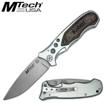 Personalized Laser Engraved Pocket Knife, Fathers Dad for Day, Groomsmen Gift, Graduation Gifts, Gifts for Men, (MT-423 GY)