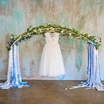 Leyiyi Wedding Bridal Shower Decoration Backdrop 8x10ft Photography Backdrop White Dreamy Bridal Veil Arch Garland Door Stained Vintage Cement Wall Wedding Lovers Couples Personal Portraits Props