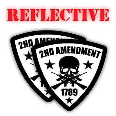 Pair | Reflective 2nd Amendment Shield Decal | Hard Hat Stickers | Black Ops Decals | Tactical Gear Survival Labels | USA Flags Toolbox Helmet Patriotic Old Glory