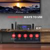 Pyle 4-Channel 1000W Power Amplifier with Bluetooth - Wireless Stereo Home Audio Receiver w/ Front Loading CD DVD Player, FM Radio, USB-A, Headphone, 2 Microphone w/ Echo, LED, Rack Mount - PD1000BA view 3