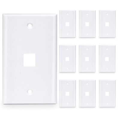 10-Pack 1 Port Keystone Wall Plate, Single Gang White Jack Insert for Ethernet, Coax, HDMI Standard Size WallPlate Cover for Home & Office