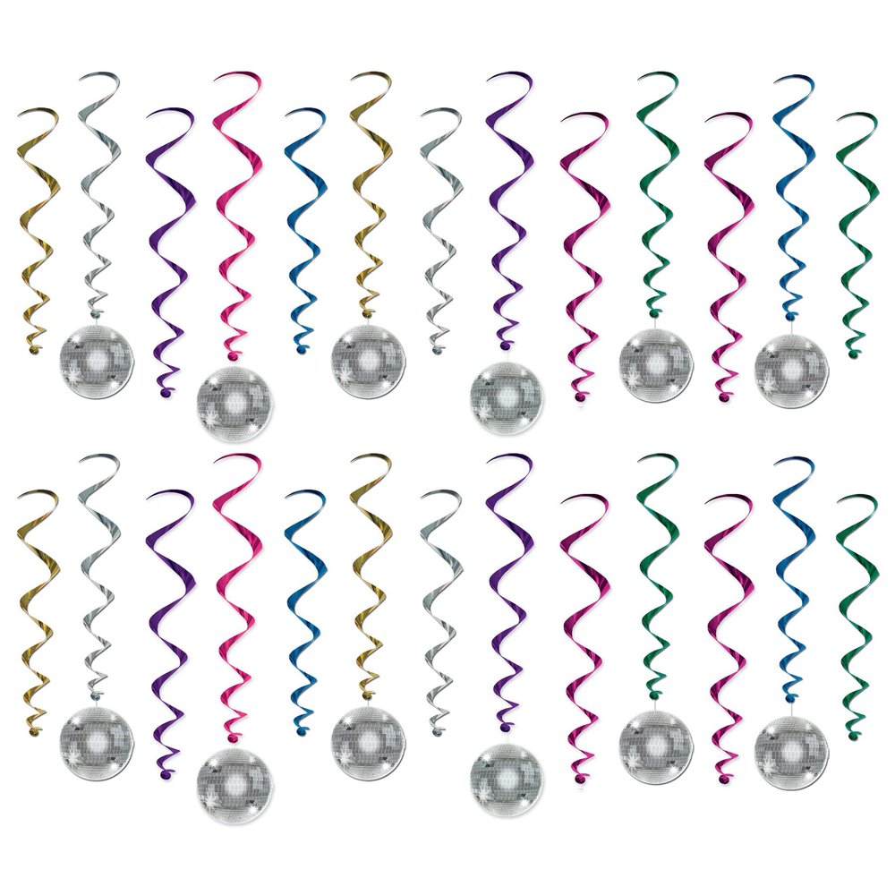 Beistle 24 Piece Hanging Disco Ball Decorations for Boogie Nights and 70s Dancing Fever Theme Parties