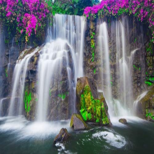 Baocicco 8x6.5ft Beautiful Waterfall Backdrops for Photography Summer Theme Party Holiday Festival Purple Flowers Lake Wedding Photo Backdrop Adults Children Photo Studio Video Shooting Props Booth