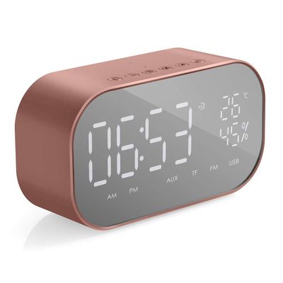 DEALPEAK Digital Alarm Clock Radio, USB Rechargeable Bedside FM Radio Alarm Clock with Dual Alarm Easy Snooze LCD Display Thermometer Fashion Decor for Bedroom Office Household (Color : Rose Gold)