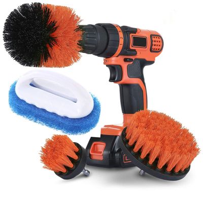 Drillbrush Home Kitchen Surfaces Tub, Shower, Tile and Grout All Purpose Power Scrubber Cleaning Kit (Red Brush+Blue Scrub Pads)