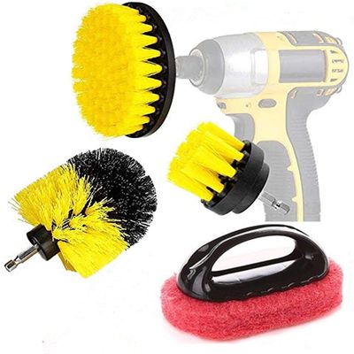 Drillbrush Home Kitchen Surfaces Tub, Shower, Tile and Grout All Purpose Power Scrubber Cleaning Kit (Yellow Brush+ Red Scrub Pads)