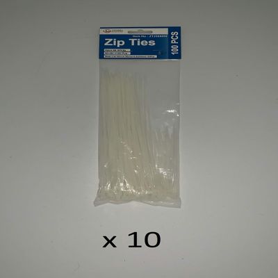 1000 Zip Ties (2.5mm thickness) ((4" x500 pieces) + (8" x500 pieces)) (White)