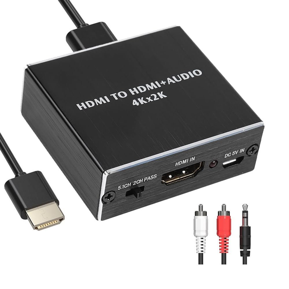 HDMI Audio Splitter, 4K x 2K HDMI Audio Extractor HDMI to Optical Spdif Toslink with HDMI and 3.5mm Stereo Audio Converter Adapter, Pass / 2.0CH / 5.1CH 3 Audio Mode