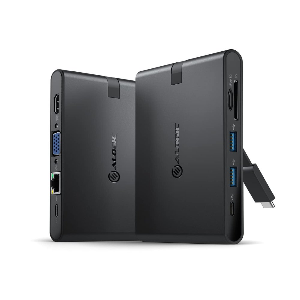 ALOGIC USB-C Travel Dock Pro with HDMI 4K@30Hz, VGA, 2X USB 3.0,Gigabit Ethernet,Micro/SD Card Slots, 2X USBC for Data and Power delivery;Compatible with USB-C and Thunderbolt 3.0 Enabled laptops