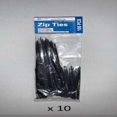 1000 Zip Ties (2.5mm thickness) ((4" x500 pieces) + (8" x500 pieces)) (Black)