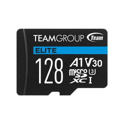 TEAMGROUP Elite A1 128GB Micro SDXC UHS-I U3 V30 A1 4K Read Speed up to 90MB/s High Speed Flash Memory Card with Adapter for Phone, Android Mobile Device, 4K Shooting, Switch TEAUSDX128GIV30A103