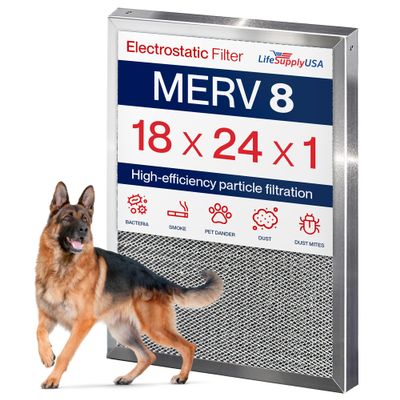 18x24x1 Electrostatic Air Filter, MERV 8, Washable, Reusable Furnace AC/HVAC Filter, Energy Saving, Easy to Clean, Long-Lasting by LifeSupplyUSA