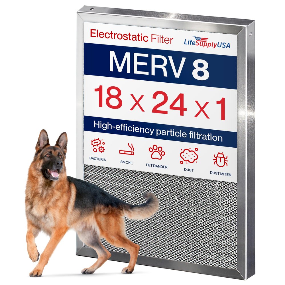 18x24x1 Electrostatic Air Filter, MERV 8, Washable, Reusable Furnace AC/HVAC Filter, Energy Saving, Easy to Clean, Long-Lasting by LifeSupplyUSA