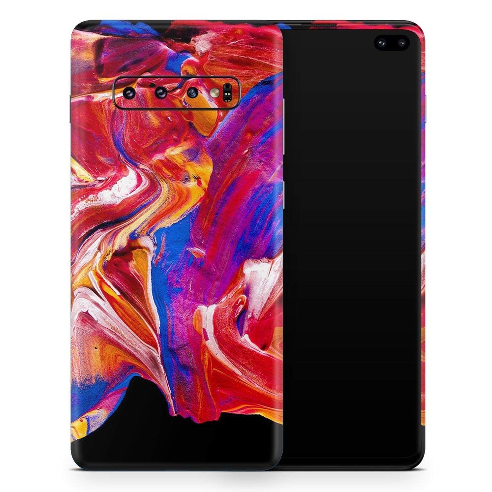 DesignSkinz Liquid Abstract Paint V44 - Design Skinz Vinyl Decal Wrap Cover Compatible with Samsung Galaxy S10 Plus 2-Pack Bundle! Full-Body + Back Glass