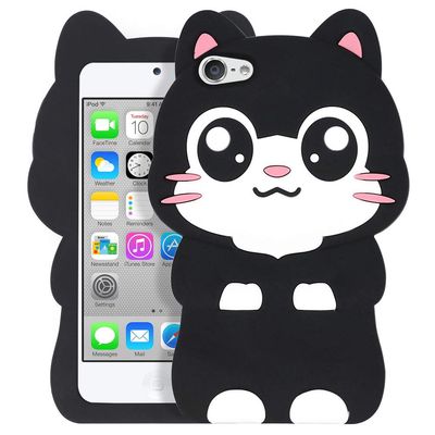 YONOCOSTA Cute iPod Touch 7 Case, Big Eye Black Cat iPod Touch 6 Case, Kitty iPod Touch 5 Cases, Funny Kawaii Animals 3D Cartoon Soft Silicone Shockproof Cover for Girls Women