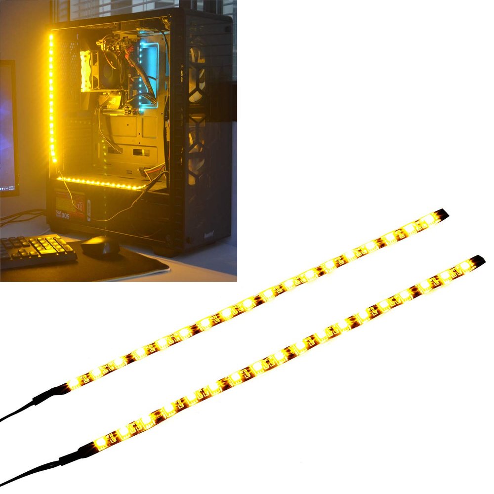 DS LED Light Strip Gold Yellow Computer Lighting with Magnetic for PC Case Lighting Kit (2Pack, 30CM, Molex Connector, S Series)