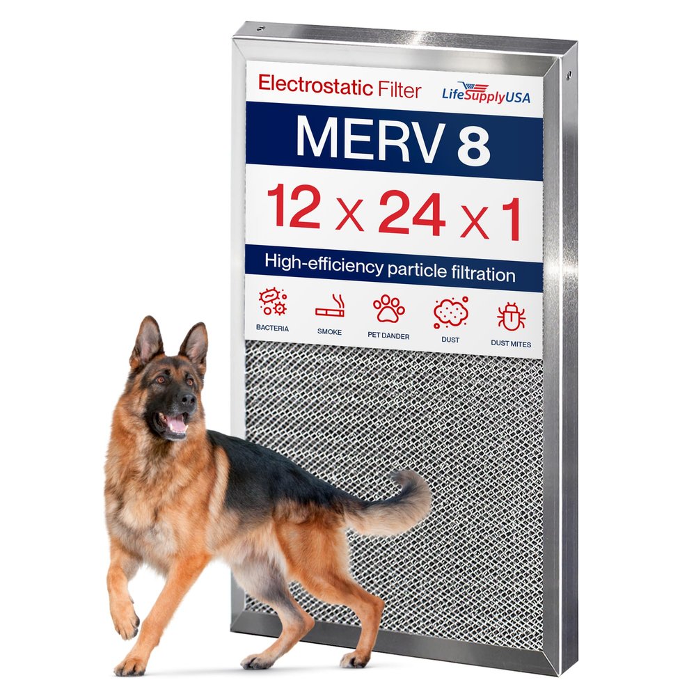 12x24x1 Electrostatic Air Filter, MERV 8, Washable, Reusable Furnace AC/HVAC Filter, Energy Saving, Easy to Clean, Long-Lasting by LifeSupplyUSA
