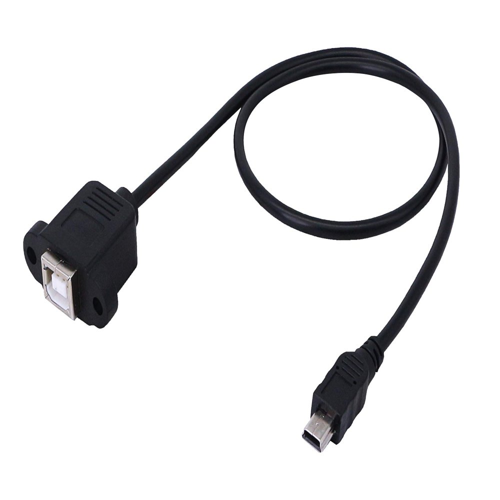 CERRXIAN 50cm Mini USB 5pin Male to USB Type B 2.0 Female Extension Panel Mount Data and Charge Cable with Screws Holes