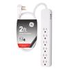 GE UltraPro 6 Outlet Surge Protector, 2 Ft Designer Braided Extension Cord, Flat Plug, Wall Mount, White, 45264 view 1