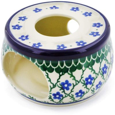 Polmedia Polish Pottery Heater - Blue Daisy Trellis Pattern Handmade in Boleslawiec Poland by Ceramika Artystyczna + Certificate of Authenticity