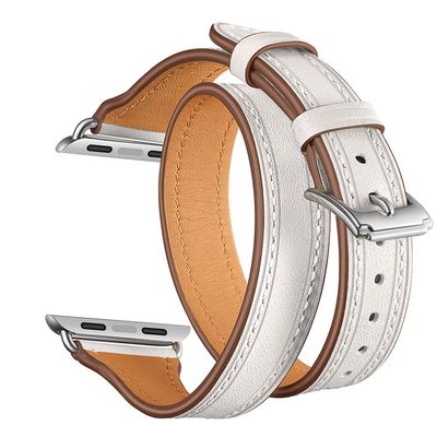 MagicQK Double Tour Watch Band Replacement Compatible for Apple Watch 1/2/3/4 Soft Leather Strap (White, 38mm/40mm)