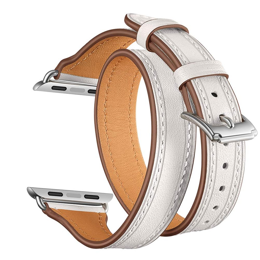 MagicQK Double Tour Watch Band Replacement Compatible for Apple Watch 1/2/3/4 Soft Leather Strap (White, 38mm/40mm)