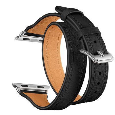 Double Tour Watch Band Replacement Compatible for Apple Watch 1/2/3/4 Soft Leather Strap (Black, 38mm/40mm)