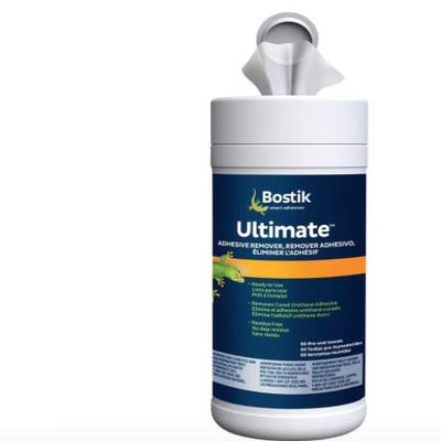 Bostik Ultimate Pre-Wet Adhesive Remover Towels  Low Odor, Biodegradable, Water-Rinseable Formula for Removing Wet & Cured Urethane Adhesive from Wood & Hard Surfaces | 60 Towels