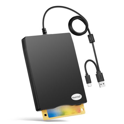 RAAYOO Floppy Disk Reader USB Type A/C Floppy Disk Drive/Player/Converter External 3.5 inch 1.44 MB Floppy Disc Reader Compatible with Windows 11/10/8/7/XP/2000 PC Laptop and Desktop