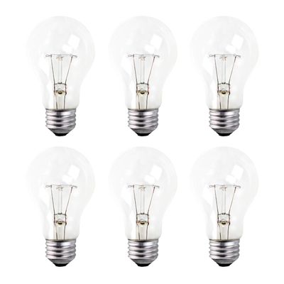Xtricity A19 Clear Incandescent Rough Service Light Bulb, 100 Watt, 2700K Soft White, E26 Medium Base, 1020 Lumens, 130V (6 Pack)